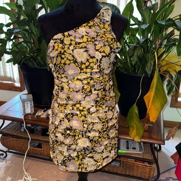 Zara Dresses & Skirts - Zara Green and Brown One Shoulder Sheath Dress